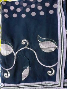 Elegant Navy Blue Saree with polka dots