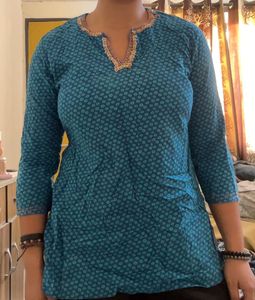 Westside Blue Green Kurti with Embroidery