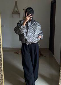 METALLIC SILVER QUILTED BOMBER JACKET