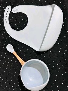 Kids Station Silicone Bib With Bowl Spoon For Baby