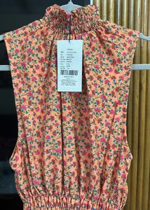 Coral Floral High Neck Smocked Dress