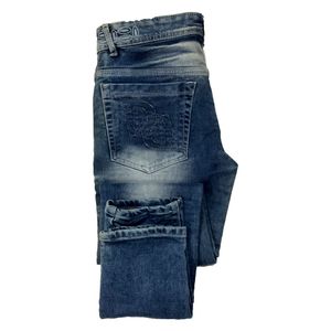 Blue Washed Slim-Fit Jeans for Men Size 32