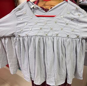 Cute Blue Mirror Embellished Top