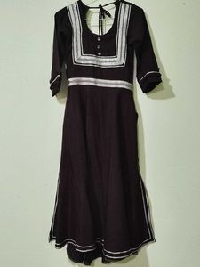 Brown &amp; White Trim Dress with Matching Pants