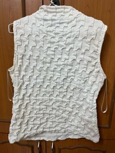 Textured Sleeveless Mock Neck Top