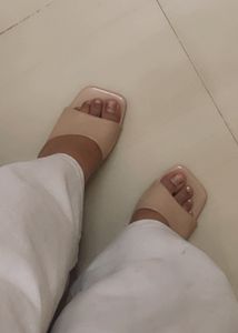 Beige Square Toe Heels