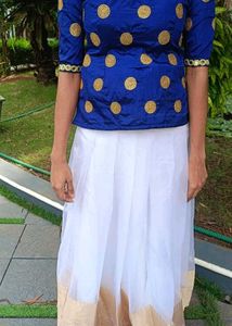 Navy blue and white lahenga