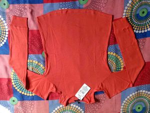 Orange Cold Shoulder Long Sleeve Top || celebritie