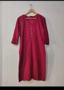 Pink Kurti with Dimond Buttons