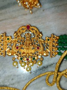 Laxmi Motiv Gold Plated Green Colour Necklace