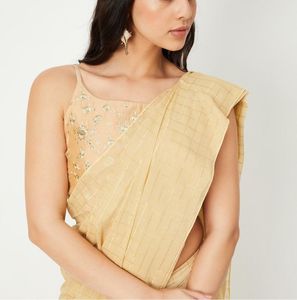 MAX CHECKED PRE STITCHED SAREE AND BLOUSE SET