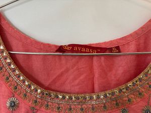 Avaasa: Pink Coral Printed Cotton Kurta Set