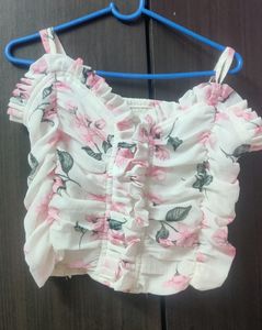 XS Size Cute White Top With Flower Print