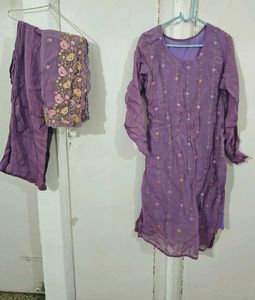 Purple Embroidered Kurta Palazzo Set