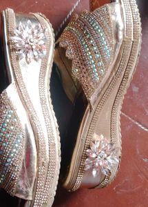 Sparkly Gold Wedge Slides