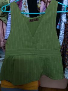 Green Striped Peplum Top