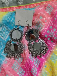 Silver Oxidized Mirror Hoop Earrings 💞
