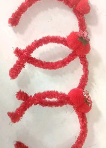 Red Chenille Embellished Headbands - Set of 3