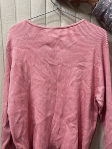 Pink Ribbed V-Neck Sweater