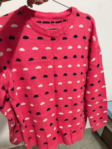 Pink Polka Dot Knit Sweater