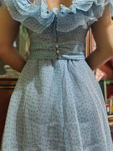 sky blue organza ruffle maxi dress