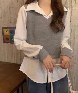 Gray Vest &amp; White Blouse Combo