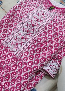 Pink Embroidered Kurta frock