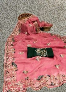 Pink Embroidered Saree 🩷