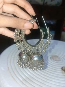 Silver Hoop Earrings With Jhumki