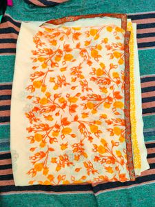 New Yellow Floral Print Saree With Blouse