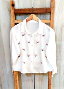 Floral Embroidered White Shirt Size-38 - Combo