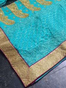 Heavy Embroidered Sky Blue Saree With Blouse