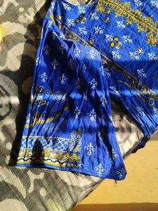 Pakistani Blue &amp; Yellow Printed Duppatta Kameez