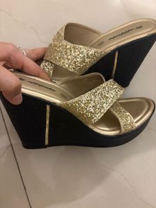 Golden Glitter Wedges For Party And Weddings