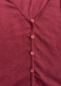 Burgundy Ribbed Button-Up Top
