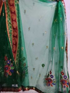 Elegant Green &amp; Maroon Embroidered Saree