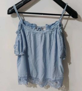 Cute Blue Off-Shoulder Top