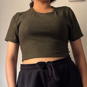 Olive Ribbed Crop Top