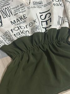Olive Green And White Top With Belt