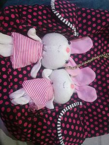 Polka Dot Backpack with Bunny Dolls