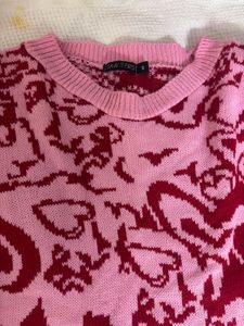 Pink Heart Pattern Sweater