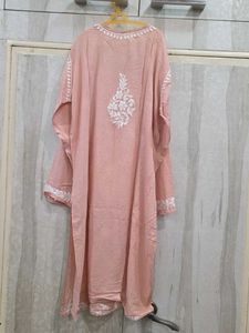 Chikankari Embroidered Peach Kurta