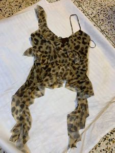ZARA Leopard Ruffle Tulle Top