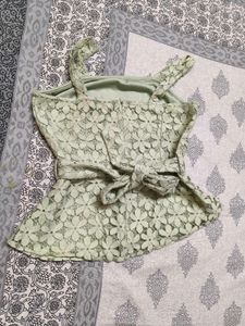 Faballey Green Lace Strappy Belted Peplum Top