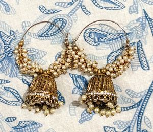 Gold-plated &amp; Pearl-studded Hoop Jhumka Earrings