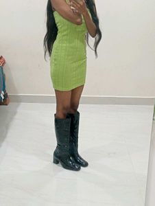 Black Patent Knee-High Block Heel Boots – Size 36