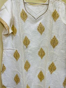 Cream Colour Work Kurti Beautiful!