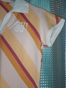 Slant Stripe Collared Shirt With Small Slits