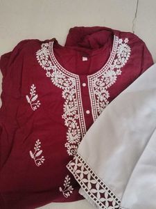 Maroon Embroidered Kurta