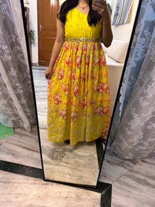 Yellow Floral Anarkali Dress